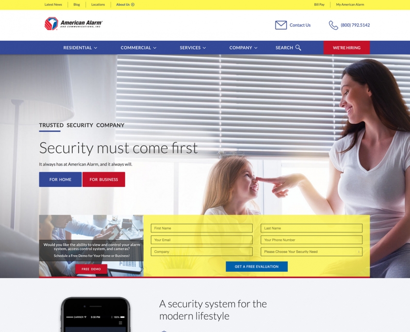 American Alarm and Communications Website Redesign screenshot